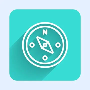 White line Compass icon isolated with long shadow. Windrose navigation symbol Stock Illustration