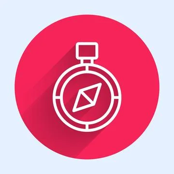 White line Compass icon isolated with long shadow. Windrose navigation symbol イラスト素材