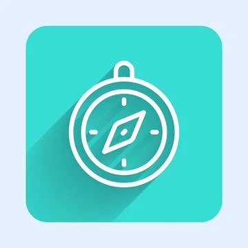 White line Compass icon isolated with long shadow background. Windrose navi.. Stock Illustration