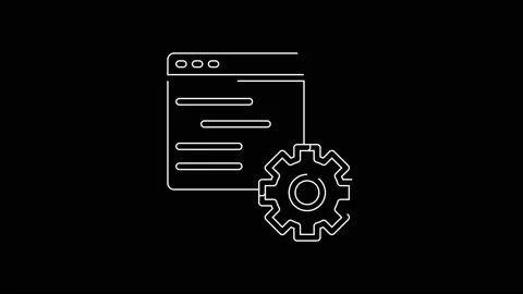 White line Computer api interface icon isolated on black background. Application Stock Footage 142981984