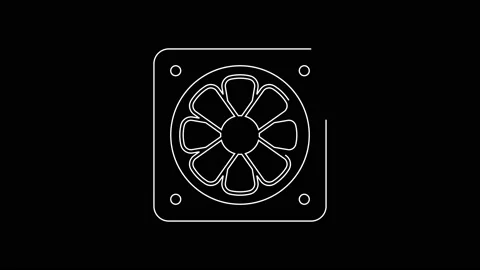 White line Computer cooler icon isolated on black background. PC hardware fan Video stock 156389463