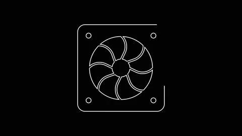 White line Computer cooler icon isolated on black background. PC hardware fan Video stock 156390293