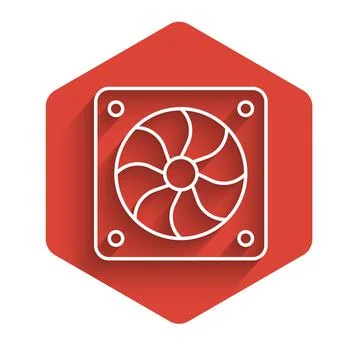 White line Computer cooler icon isolated with long shadow background. PC 스톡 일러스트