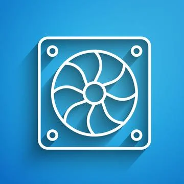 White line Computer cooler icon isolated on blue background. PC hardware fan 스톡 일러스트
