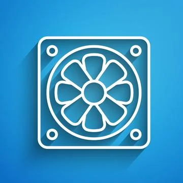 White line Computer cooler icon isolated on blue background. PC hardware fa.. 库存插图