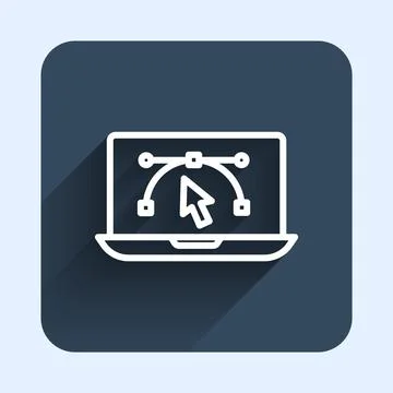 White line Computer display with vector design program icon isolated on iso.. Stock Illustration