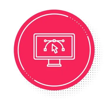 White line Computer display with vector design program icon isolated on iso.. Stock Illustration