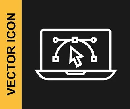 White line Computer display with vector design program icon isolated on iso.. Illustration