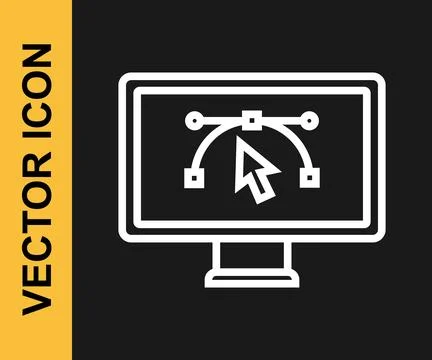 White line Computer display with vector design program icon isolated on iso.. Stock Illustration