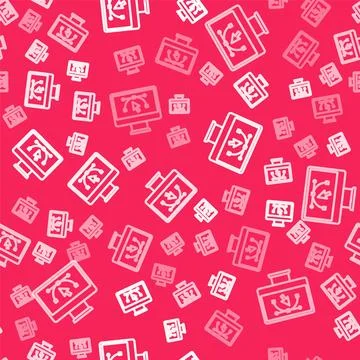 White line Computer display with vector design program icon isolated on iso.. Stock Illustration