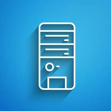 White line Computer icon isolated on blue background. PC component sign. Long Stock-Illustration