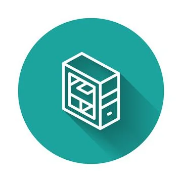 White line Computer icon isolated with long shadow background. PC component sign 스톡 일러스트