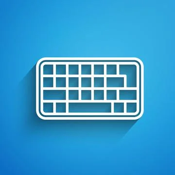 White line Computer keyboard icon isolated on blue background. PC component sign Stock-Illustration