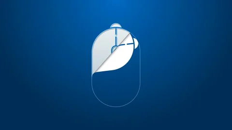 White line Computer mouse gaming icon isolated on blue background. Optical with Stock Footage 144148303