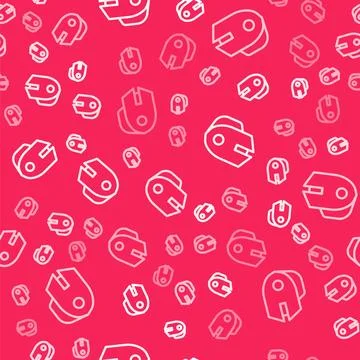 White line Computer mouse gaming icon isolated seamless pattern on red back.. Stock Illustration
