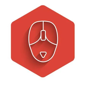 White line Computer mouse icon isolated with long shadow background. Optical 스톡 일러스트