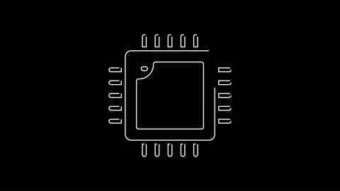 White line Computer processor with microcircuits CPU icon isolated on black Stock Footage 142977241