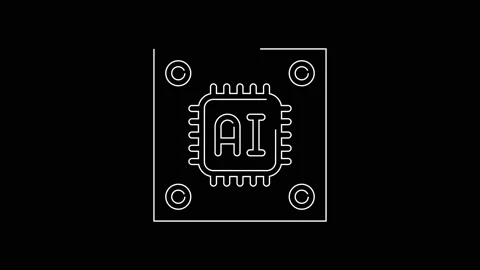 White line Computer processor with microcircuits CPU icon isolated on black Stock Footage 142982440