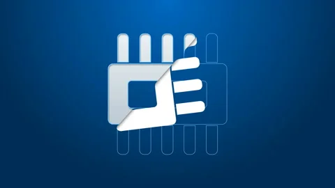 White line Computer processor with microcircuits CPU icon isolated on blue Stock Footage 144150542
