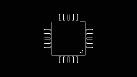 White line Computer processor with microcircuits CPU icon isolated on black Stock Footage 161992136