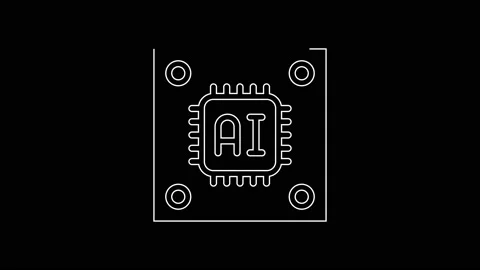 White line Computer processor with microcircuits CPU icon isolated on black Stock Footage 167595478