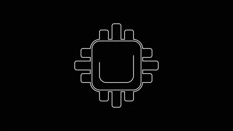 White line Computer processor with microcircuits CPU icon isolated on black Stock Footage 167603391