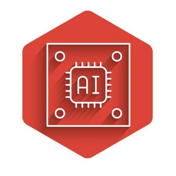 White line Computer processor with microcircuits CPU icon isolated with long イラスト素材