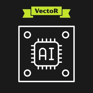 White line Computer processor with microcircuits CPU icon isolated on black イラスト素材