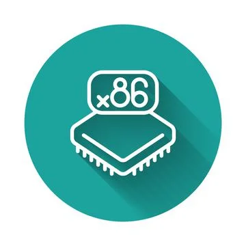 White line Computer processor with microcircuits CPU icon isolated with long Illustrazione stock