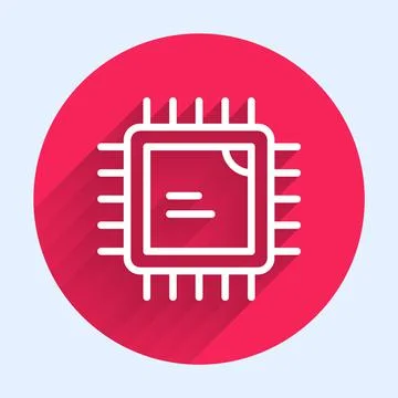White line Computer processor with microcircuits CPU icon isolated with long イラスト素材