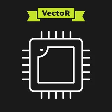 White line Computer processor with microcircuits CPU icon isolated on black イラスト素材