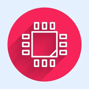 White line Computer processor with microcircuits CPU icon isolated with long イラスト素材
