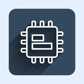 White line Computer processor with microcircuits CPU icon isolated with long  Stock Illustration
