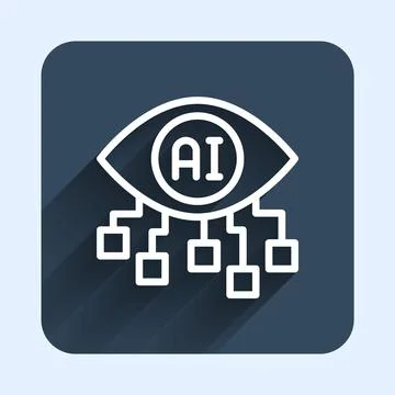 White line Computer vision icon isolated with long shadow background. Technical Stock Illustration