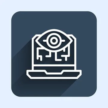 White line Computer vision icon isolated with long shadow background. Technical Stock Illustration