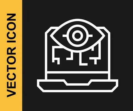 White line Computer vision icon isolated on black background. Technical vision Stock Illustration