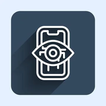 White line Computer vision icon isolated with long shadow background. Technical Stock Illustration