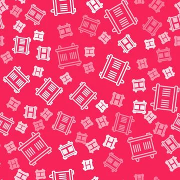 White line Container icon isolated seamless pattern on red background. Crane Illustrazione stock