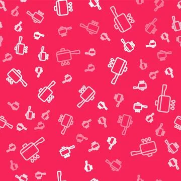 White line Cooking pot on fire icon isolated seamless pattern on red background Stock Illustration
