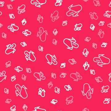 White line Corn icon isolated seamless pattern on red background. Vector Stock Illustration