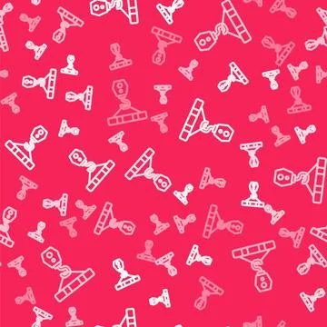 White line Crane hook icon isolated seamless pattern on red background Stock Illustration