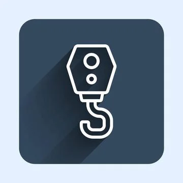 White line Crane hook icon isolated with long shadow background. Industrial hook Illustrazione stock