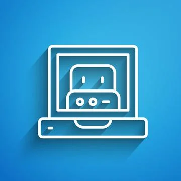 White line Creating robot icon isolated on blue background. Artificial Stock Illustration