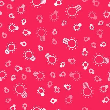 White line Creative lamp light idea icon isolated seamless pattern on red Illustrazione stock