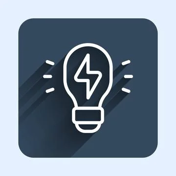 White line Creative lamp light idea icon isolated with long shadow backgrou.. Stock Illustration