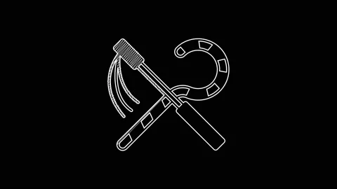 White line Crook and flail icon isolated on black background. Ancient Egypt Stock Footage 203662219