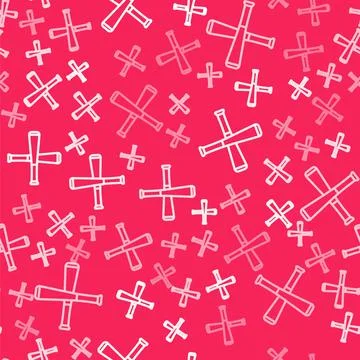 White line Crossed baseball bat icon isolated seamless pattern on red backgro Stock Illustration