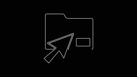 White line Cursor click document folder icon isolated on black background Video stock 161989262