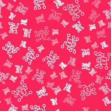 White line Cyber security icon isolated seamless pattern on red background Stock Illustration