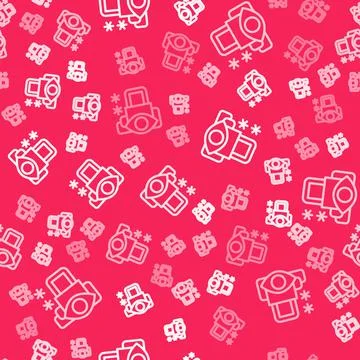 White line Cyber security icon isolated seamless pattern on red background Stock Illustration